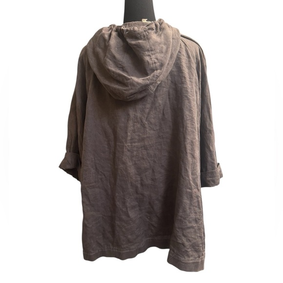 ORGANIC LINEN EILEEN FISHER Women’s SZ L Anorak Jacket Button Pockets Hood Brown - Picture 9 of 17
